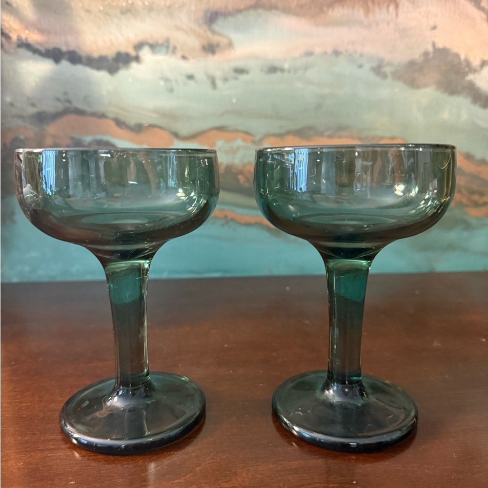vintage mold-blown smoky green cocktail glasses, likely from the 1970s. 6oz